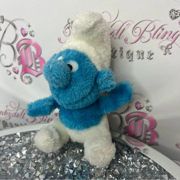 Smurf 1980s vintage plush stuffed animal toy Smurf blue with white fluffy  plush - Picture 2 of 8